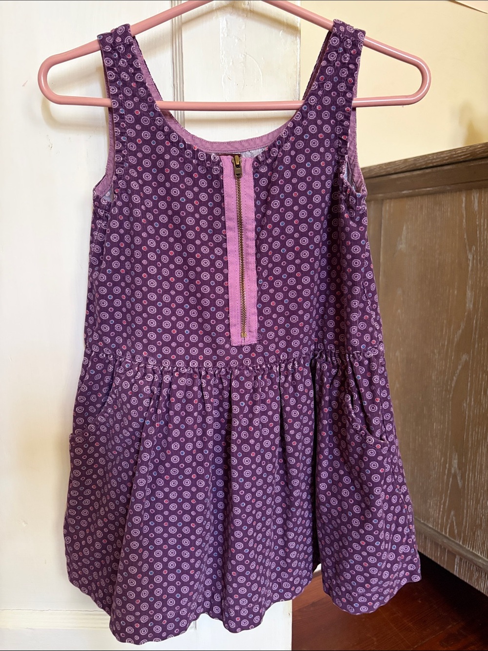 Girls' Tea Collection Purple Print Zip-Front corduroy Dress